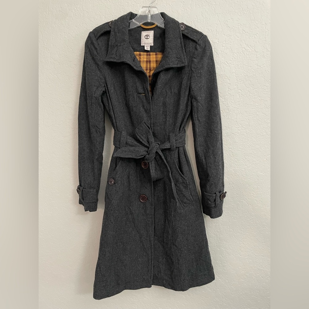 Timberland 100% Wool Womens Button Down Jacket with a Belted Waist - Size XS